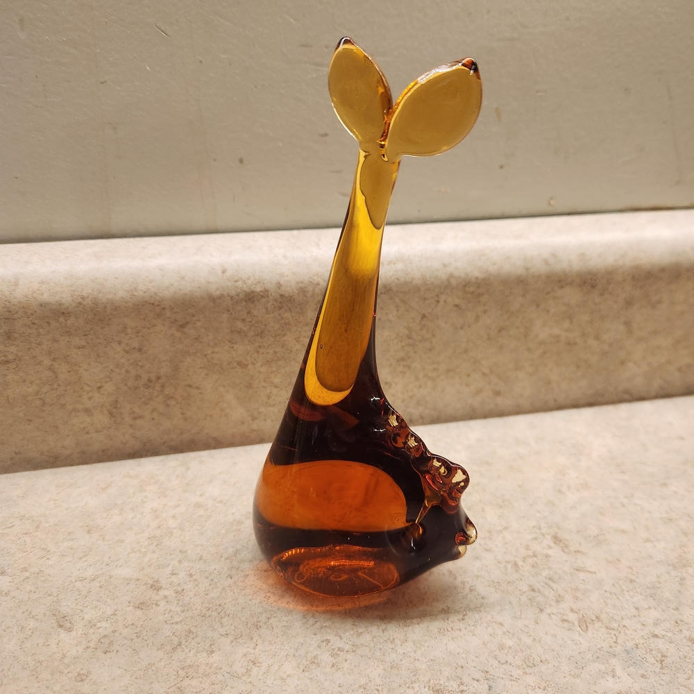 MCM Amber Art Glass Fish Paperweight Figurine Coastal Decor 5.25”